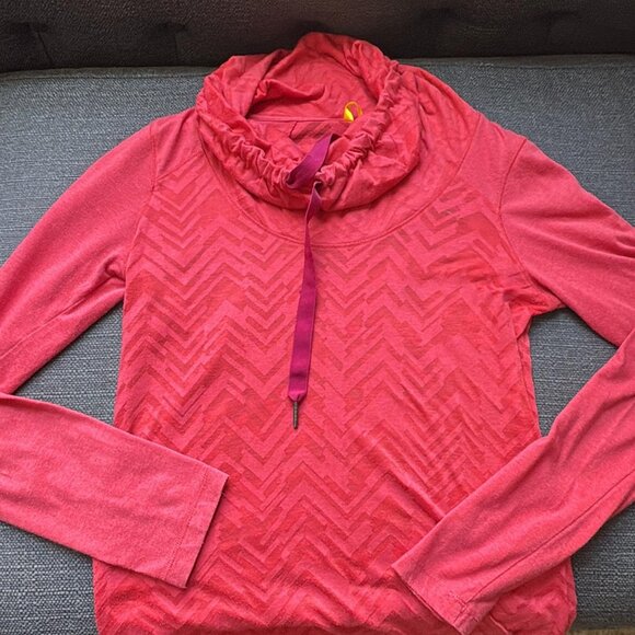 Small Pink Chevron Cowl Neck Active Pullover Top - Picture 2 of 7